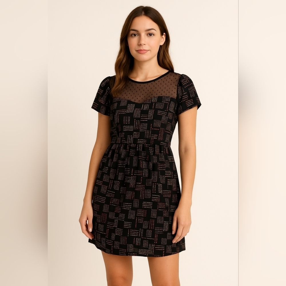 🖤 Charlotte Ronson Sheer Mesh Neck Black Dress • Small • Good Condition
